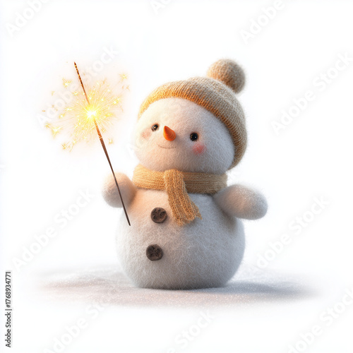 Cute snowman with sparkler celebrating Christmas night