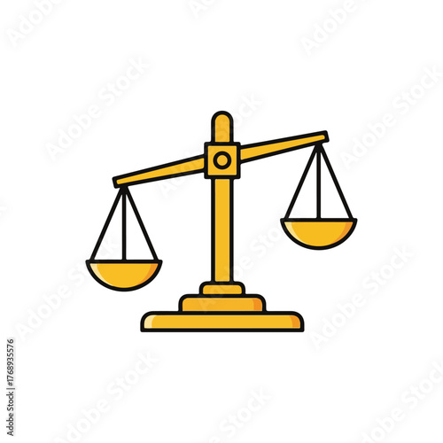 Golden Scales of Justice Icon Symbol, Weighing Balance Symbol, Equilibrium and Fairness Concept, Legal Symbol.
