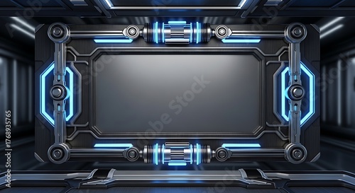 Fototapeta Naklejka Na Ścianę i Meble -  Sci-fi Frame with Blue Lighting