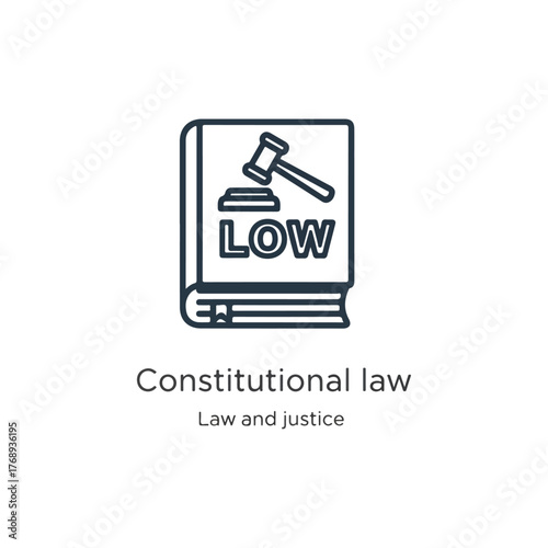Constitutional Law Book Icon with Gavel and Word 'Low' Representing Justice and Legal System, Law and Justice Concept