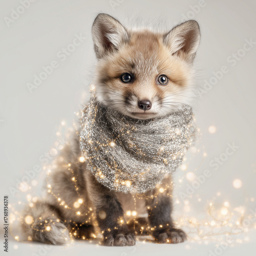 Cute fox smiling with Christmas sparkles