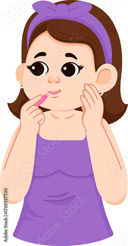 Illustration of Girl Applying Lipbalm