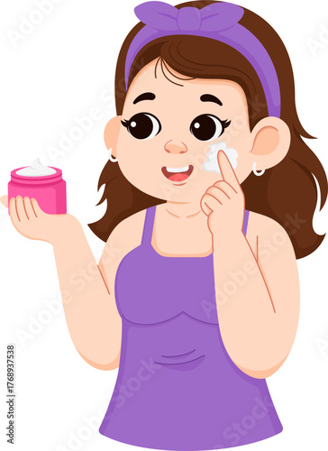 Illustration of Woman Applying Cream to Face