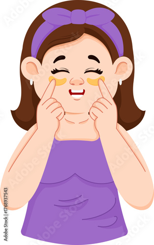 Cartoon Woman Applying Under Eye Patches