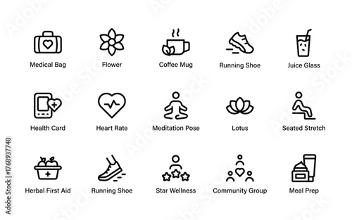 Modern Healthcare and Community Icon. This collection includes medical symbols, herbal aid, and group activity
