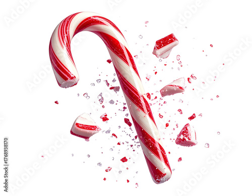 Broken Candy Cane Pieces with Sugar Crystals, Isolated on Transparent PNG