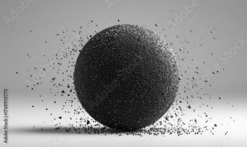 Textured sphere with disintegration effect against gray backdrop