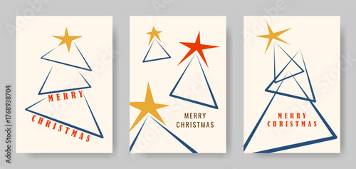Minimalist Christmas greeting cards templates. Vector designs for holiday gatherings, email campaigns, expressing gratitude and festive cheer.