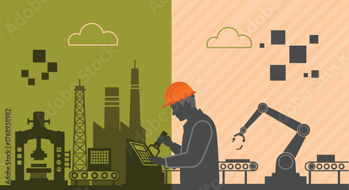 Worker bridging industrial past and automated future with technology