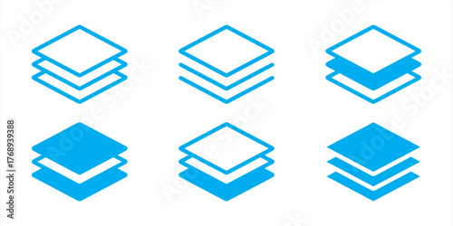 Layers icon set. Logo layers, levels, tiers, sheets icons. Fabric floor layers symbol absorbent of material stack vector. Surface levels technology for business