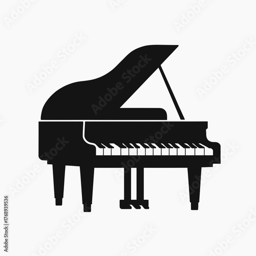 Black Grand Piano Silhouette on White Background Artistic Musical Instrument