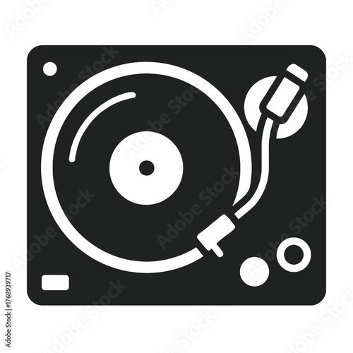 Black and White Vinyl Record Player Turntable Icon