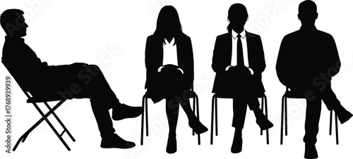 Diverse professionals in silhouette waiting for opportunity, symbolizing anticipation and career progression.