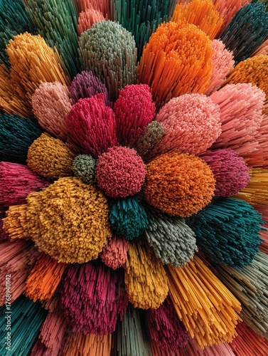 Colorful, textured fractal with radial, fuzzy extensions