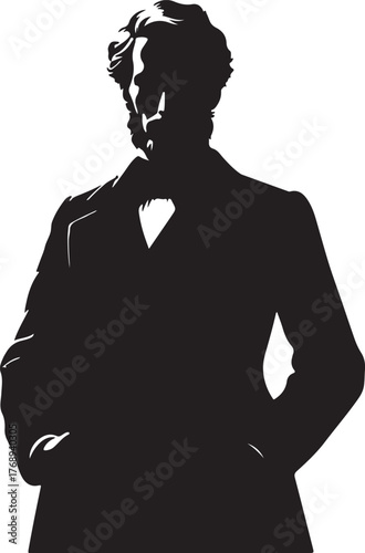 A silhouette image depicting male fashion from 1800s Russia. Shows a man in period clothing.