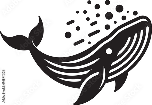 Hand drawn doodle whale icon on paper. Vector illustration.