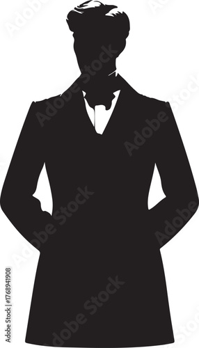 A silhouette of a man in a suit, showcasing 1800s fashion from Russia, in a vintage style.