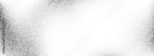 Noise grain background. Black and white sand speckle effect. Fading dotted gradient texture. Stippled grainy halftone overlay. Gritty grunge distressed wallpaper. Dusty rough dirty cover. Vector