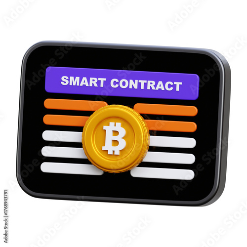 3D Smart Contract Technology - Automated Blockchain Agreement, Digital Legal Document, and Bitcoin Escrow Concept Icon