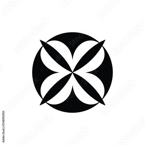 Abstract Black Shape with Floral Petals In Circle on Transparent Background