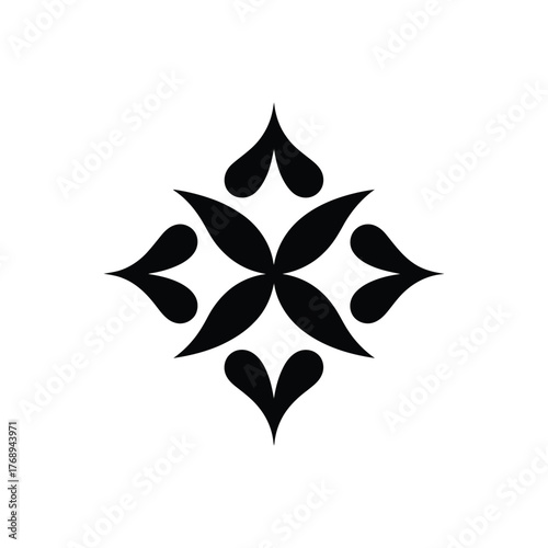 Abstract Floral Medallion With Black Petals on Transparent Background Isolated