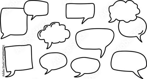 Collection of hand drawn speech bubbles and thought clouds for communication and ideas illustration