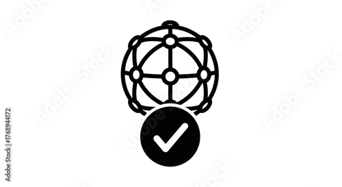 Abstract globe with a checkmark symbol representing global confirmation or validation
