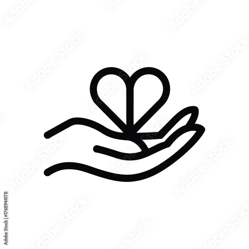 Black Outlined Heart Shape Held Open Palm Isolated on White Background