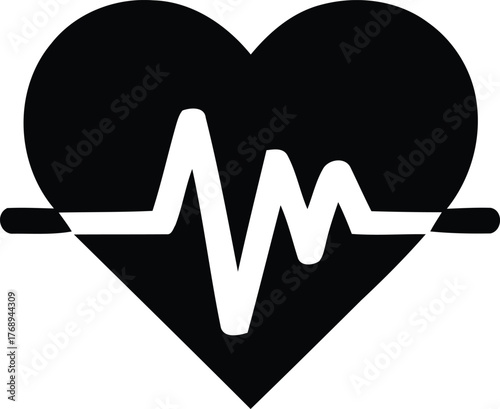 Black heart with heartbeat line health and medical concept illustration