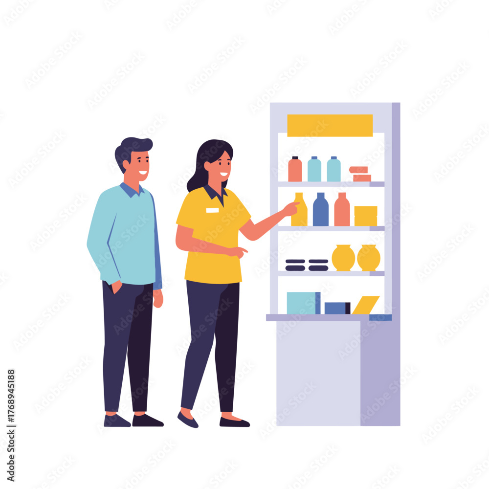 Obraz premium Flat Design Shop Assistant Helping Customer