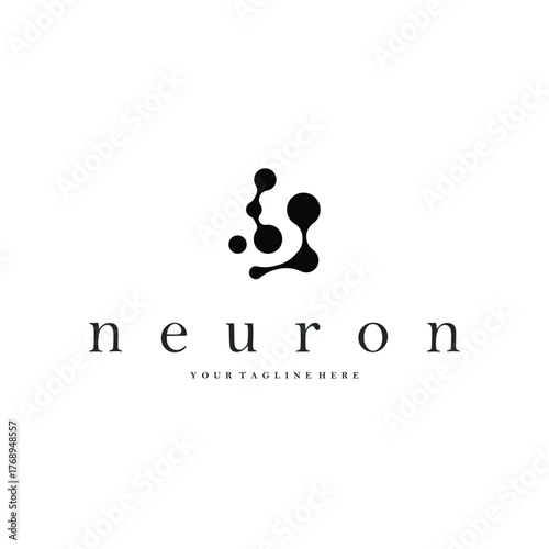 Neuron logo simple design cell dna molecule atom with modern minimalist concept design for brand business product also poster template and design