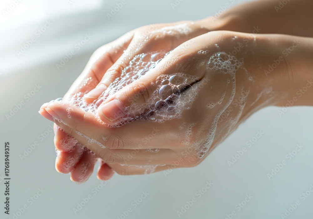 Fototapeta premium Hand Washing Technique Home Tutorial Cleanliness Close-up Hygiene Importance