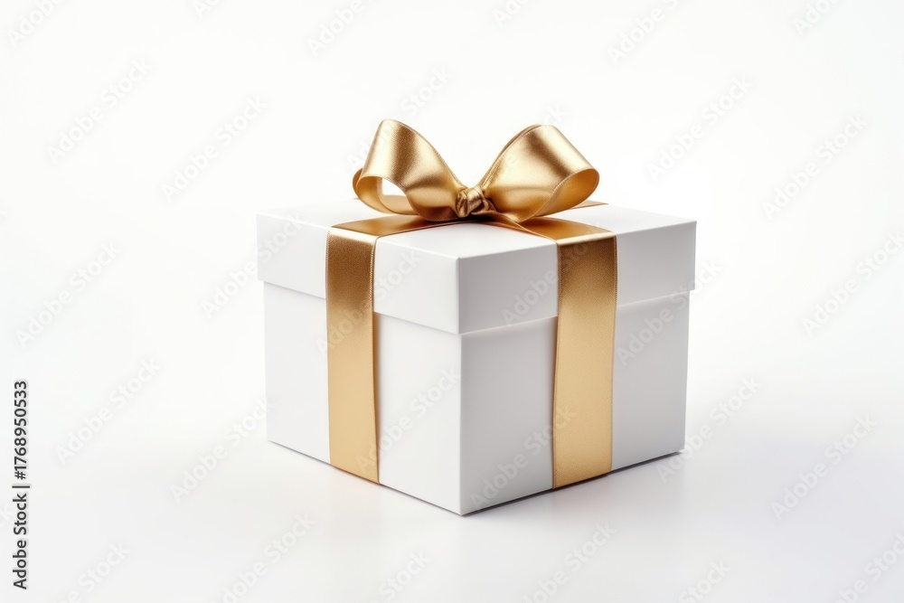 Obraz premium Christmas white gift box background ribbon gold.