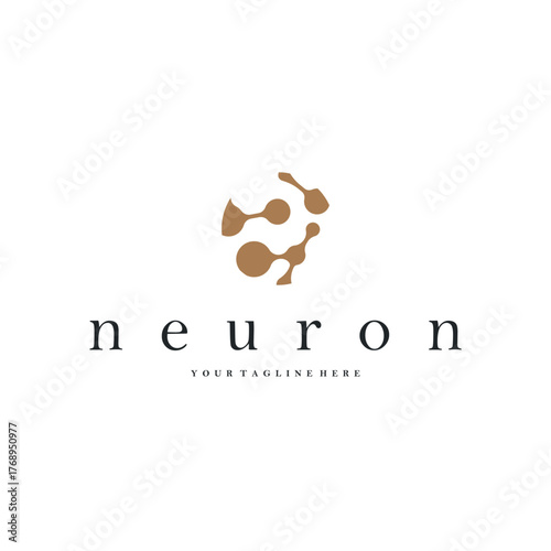 Neuron logo simple design cell dna molecule atom with modern minimalist concept design for brand business product also poster template and design