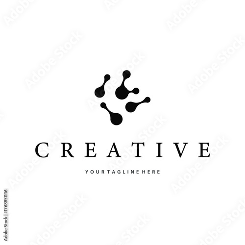 Neuron logo simple design cell dna molecule atom with modern minimalist concept design for brand business product also poster template and design