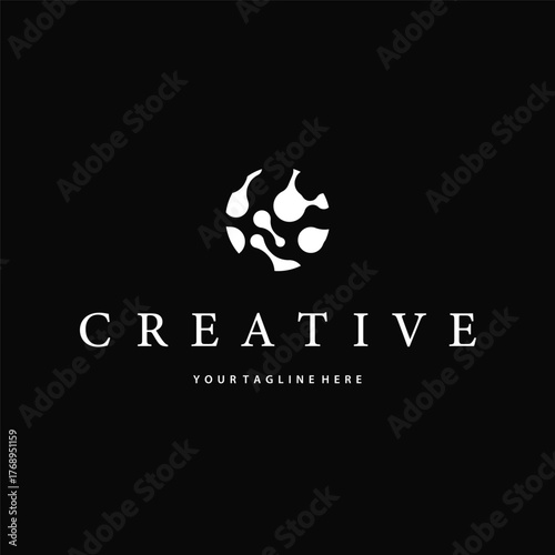Neuron logo simple design cell dna molecule atom with modern minimalist concept design for brand business product also poster template and design