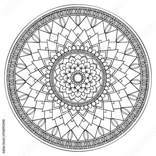Mandala isolated on the white background. Template for coloring book page. Symmetry design
