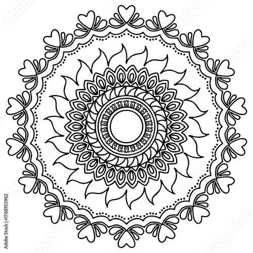 Mandala isolated on the white background. Template for coloring book page. Oriental mystical pattern. Flower pattern style