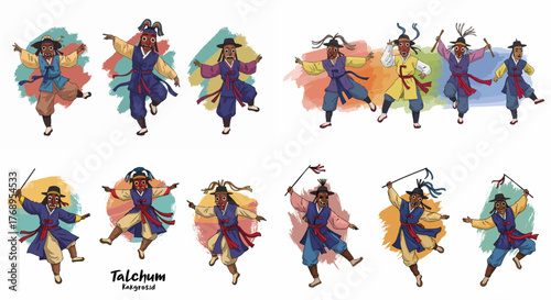 Talchum Korean mask dance performers in action
