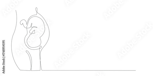 Pregnant Woman One Line Vector Illustration on White Background.