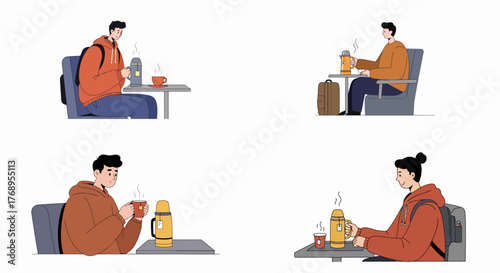 People enjoying hot drinks in chairs