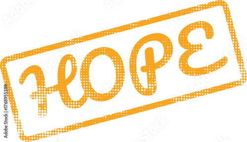Bright orange HOPE word stamp with dotted texture for uplifting messages and inspirational designs
