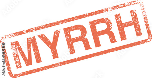 Myrrh rubber stamp impression featuring textured typography for biblical and ancient themes