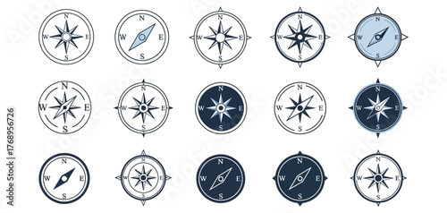 Collection of vintage compass designs isolated on white background