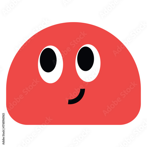 Cute red semi-circle character vector icon. Isolated flat doodle illustration of a smiling geometric blob mascot