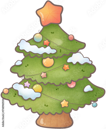 A Christmas tree with star and lights.