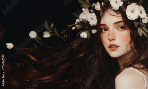 a_close_up_of_flowers_in_the_hair_by_luis_ricardo