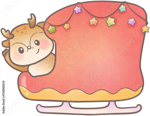 The Sled with a cute raindeer.
