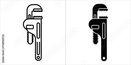 Adjustable pipe wrench icon plumbing tool for gripping and turning pipes