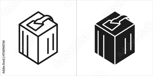 Icon of a box with an arrow pointing into it, isometric view of the box
